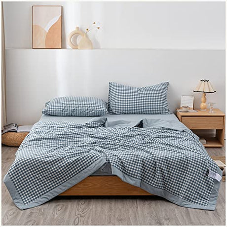 Double Quilt 100% Cotton Summer Duvet Hypoallergenic Single Double Duvet to Keep Skin Cool Soft and Lightweight Thin Cotton Quilt Machine Washable A 150x200cm Generic