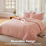 Joiedomi Tufted Full Size Comforter Set, 3 Pieces Coral Pink Boho Full Bedding Set with 1 Plaid Geometric Comforter and 2 Pillow Shams, Checkered Bed in a Bag for All Seasons Joiedomi