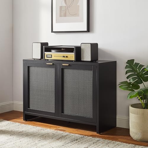 Crosley Furniture Kenji Media Console, Record Player Stand with Vinyl Storage, Modern Home Organizer, Black Crosley Furniture