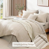 Monbix King Size Comforter Set - 7 Pieces Bed in a Bag King, Apricot Beige Bedding Sets with Comforter, All Seasons Comforter Bed Set with Sheets, Pillowcases & Shams Monbix