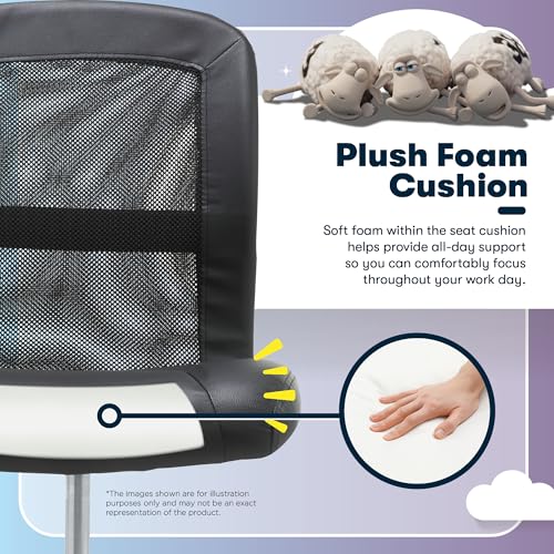 Serta Essential Armless TaskChair, Small Desk Chairs with Wheels, Breathable Mesh Back and Faux Leather, Quality Foam Cushion Seat for Comfort, Minimal Design for Vanity Table, Black Serta