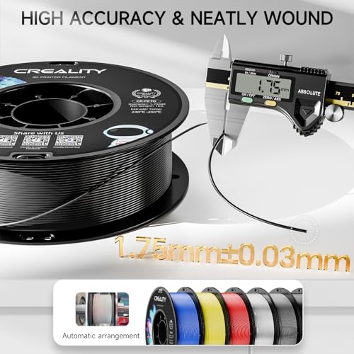 CREALITY PETG Filament 1.75mm 3D Printer Filament, 1kg (2.2lb) Neatly Wound Spool, Dimensional Accuracy ±0.03mm, 2024 Latest Batch, Fit for Ender, Bambu Lab, Anycubic,ELEGOO FDM Printers, Black Creality