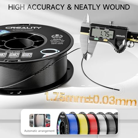 CREALITY PETG Filament 1.75mm 3D Printer Filament, 1kg (2.2lb) Neatly Wound Spool, Dimensional Accuracy ±0.03mm, 2024 Latest Batch, Fit for Ender, Bambu Lab, Anycubic,ELEGOO FDM Printers, Black Creality