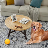 RANDEFURN Coffee Table Round, Seagrass Coffee Tables,Pine Wood X Base Frame Cocktail Table, Easy Assembled, Multiple Sizes for Living Room, Solid Wood Table,32 x 17 Inches,Natural RANDEFURN