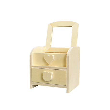 HAN SHENG Wooden Jewelry Organizer Box with Mirror Jewelry Storage Case Small Jewelry Box Gift Box Unfinished Wood Craft Storage Container for Necklace Earring Rings Storage HAN SHENG