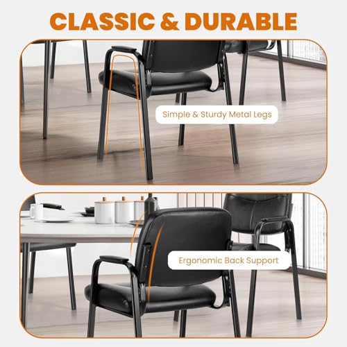 Sweetcrispy Office Reception Guest Chair No Wheels Set of 6, Leather Stationary Waiting Room Chairs with Padded Arms for Elderly Desk Conference Room Lobby Table Side Salon Sweetcrispy
