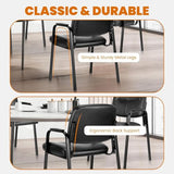 Sweetcrispy Office Reception Guest Chair No Wheels Set of 6, Leather Stationary Waiting Room Chairs with Padded Arms for Elderly Desk Conference Room Lobby Table Side Salon Sweetcrispy