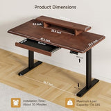 ONBRILL Standing Desk with Drawer, 47x23.6 Inches Solid Wood Desktop Stand Up Desk with Whole-Piece Board and Storage Shelf, Adjustable Height from 28-46 Inches for Home & Office, Black Walnut ONBRILL