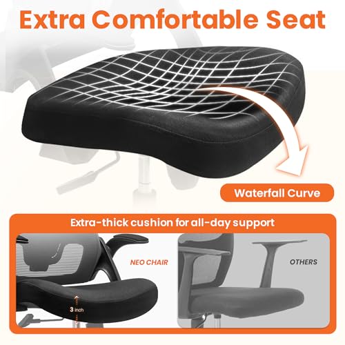 NEO Chair Office Desk Chair Computer High Back Mesh Gaming Seat with Ergonomic Adjustable Comfy Flip-up Armrests Lumbar Support Height for Home (Black) NEO CHAIR