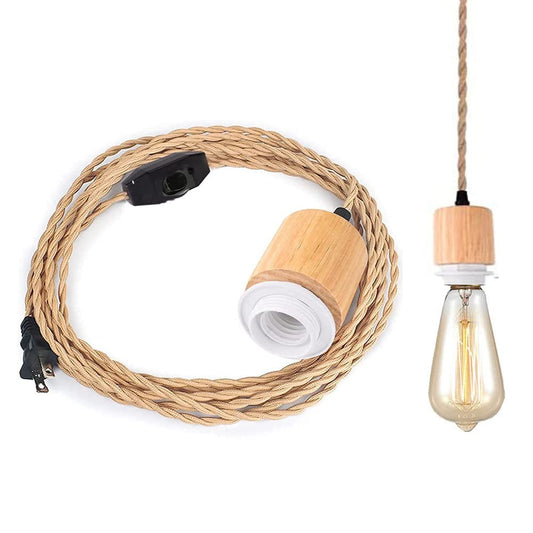 Wood Pendant Light Cord - Easric Vintage 16.4FT Hanging Lights with Plug in Cord Farmhouse Hanging Lamp with Twisted Nylon Rope DIY Lamp Cord Kit with Switch for Kitchen Island Bedroom - WoodArtSupply