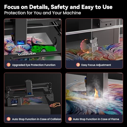 Longer RAY5 20000mW Laser Engraver with Air Pump, 3.5” Color Touch Screen, App Offline Control, DIY Engraver Tool for Metal/Glass/Wood Engraving Area 15.75"x14.37"，Laser Class 4 Longer