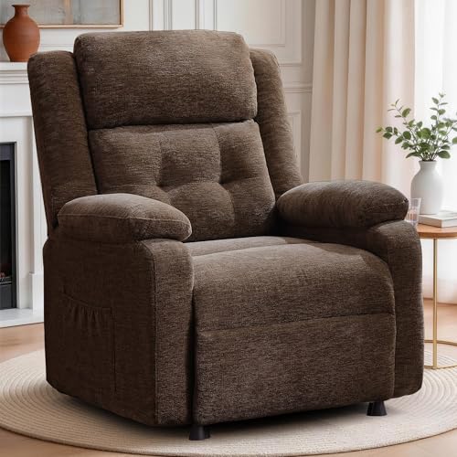 Korser Power Recliner Chair, Living Room Chairs for Adults, Oversized Electric Recliner with Side Pockets, Chenille Fabric Reclining Chair for Living Room, Bedroom