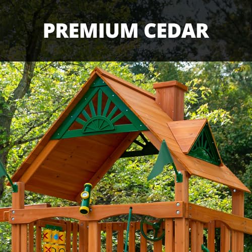 Gorilla Playsets 01-0003-AP Chateau Swing Set with Wood Roof, Wave Slide, and Rock Wall, Amber