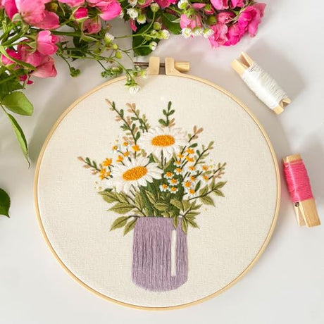 Myfelicity Embroidery kit,Floral Embroidery Art Kit, Set of 3, Decorative Pitcher Designs with Sunflowers and Wildflowers Myfelicity