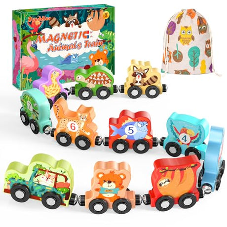 Zeoddler Toys for Toddlers, 11 Magnetic Wooden Animals Train Set, Montessori Toys for Toddlers, Learning Activities, Sensory Toys for Kids, Birthday Gifts for Boys, Girls Zeoddler