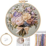FONNUY Bouquet Flowers Embroidery Kit for Beginners, Pre-Stamped Pattern Kits for Adults with Hoop, Easy to Follow Color Thread Needlework, 8'' Hoop (Timeless Elegance)