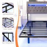 VINGLI Twin Floating Bed Frame with Upholstered Headboard,Charging Station/LED Lights, Modern Platform Bed,Heavy Duty Metal Bed Frame,Adjustable Headboard, No Box Spring Needed, Easy Assembly,Grey VINGLI