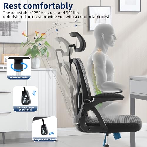 Nexthro Office Chair,Ergonomic Desk Chair with Adjustable Lumbar Support,400 Lbs Mesh Computer Chair High Back with Headrest for Home Office (Black) Nexthro