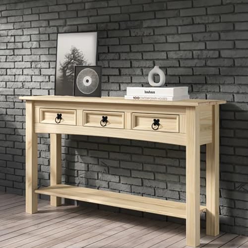 Furniture Dash Solid Wood Hall Table Console 47.9" W, 12.6" D, 28.8" H - Farmhouse Entryway Table with 3 Drawers, Office Hallway Foyer, Wooden Furniture Dash