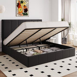 Allewie King Size Velvet Lift Up Storage Bed Frame, Vertical Channel Tufted Headboard, Hydrualic Underneath Storage, Upholstered Platform Bed, Wooden Slats Support, No Box Spring Needed, Black Allewie