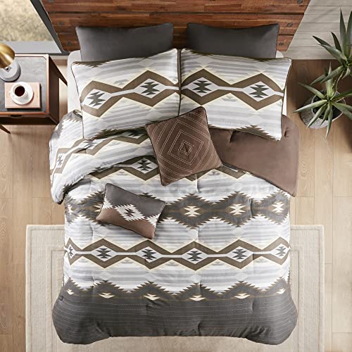 Woolrich Rustic Lodge Cabin Comforter Set - All Season Down Alternative Warm Bedding Layer and Matching Shams, Oversized Queen, Bitter Creek, Grey/Brown
