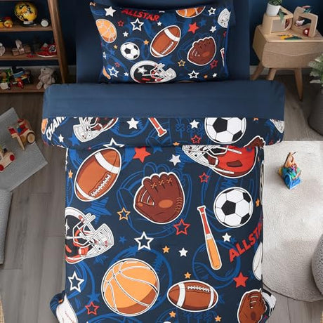 Wink Deer Twin Comforter Set for Boys-5 Pieces Sports Ball Games Glow in the Dark Twin Bedding Sets for Kids, Ultra Soft Bed in A Bag with Sheets Wink Deer