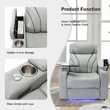 Merax Power Motion Recliner with USB Charging Port and Hidden Arm Storage, Home Theater Seating with Convenient Cup Holder Design,and Stereo(Light Grey)