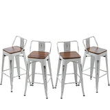 Andeworld Bar Stools Set of 4 Counter Height Stools Industrial Metal Barstools with Wooden Seats(24 Inch, Distressed White) Andeworld