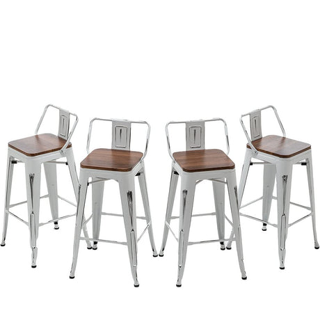 Andeworld Bar Stools Set of 4 Counter Height Stools Industrial Metal Barstools with Wooden Seats(24 Inch, Distressed White) Andeworld