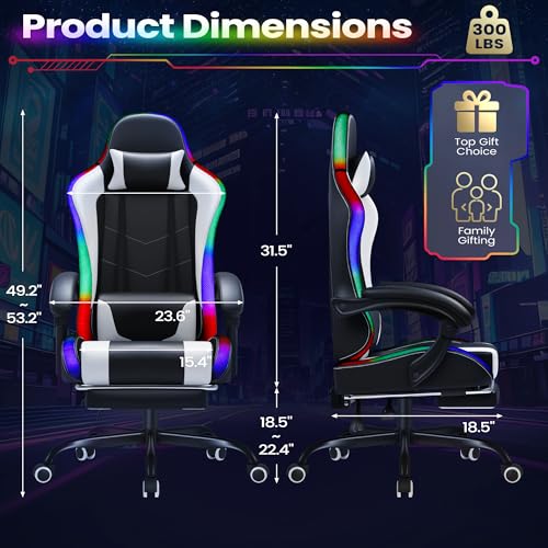 Homall Gaming Chair, Video Game Chair with Footrest and Massage Lumbar Support, Ergonomic Computer Chair Height Adjustable with Swivel Seat and Headrest (RGB Lvory) Homall