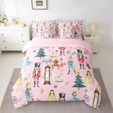 Erosebridal Pink Christmas Twin Size Comforter Set with Sheets Kids Nutcracker 7-Piece Bedding Set Carousel Soldier Bed in a Bag Ballet Girl Xmas Tree Bed Quilt Sets for Boy Girl Teen Adult Erosebridal