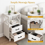May in Color Set of 2 White Nightstand with 2 Drawers and Open Shelf, Bedside Table with Solid Feet, Modern Night Stand End Table for Bedroom, Living Room, Home Office May in Color