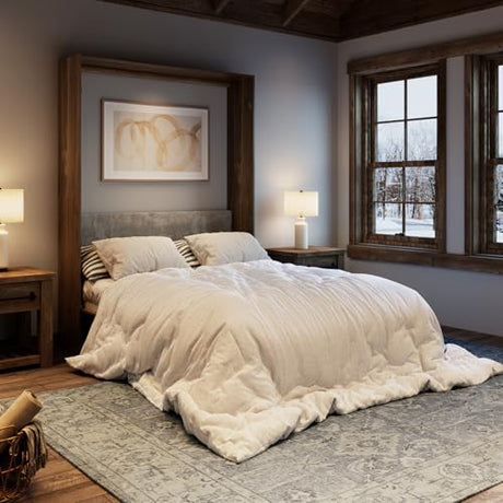 Bobve Farmhouse Murphy Bed Queen, 85" Wall Bed Folds to Save Space, Concealed Bed Frame with Hydraulic Rod and Wall Mounted Features for Apartment/Office/Guest Room Bobve