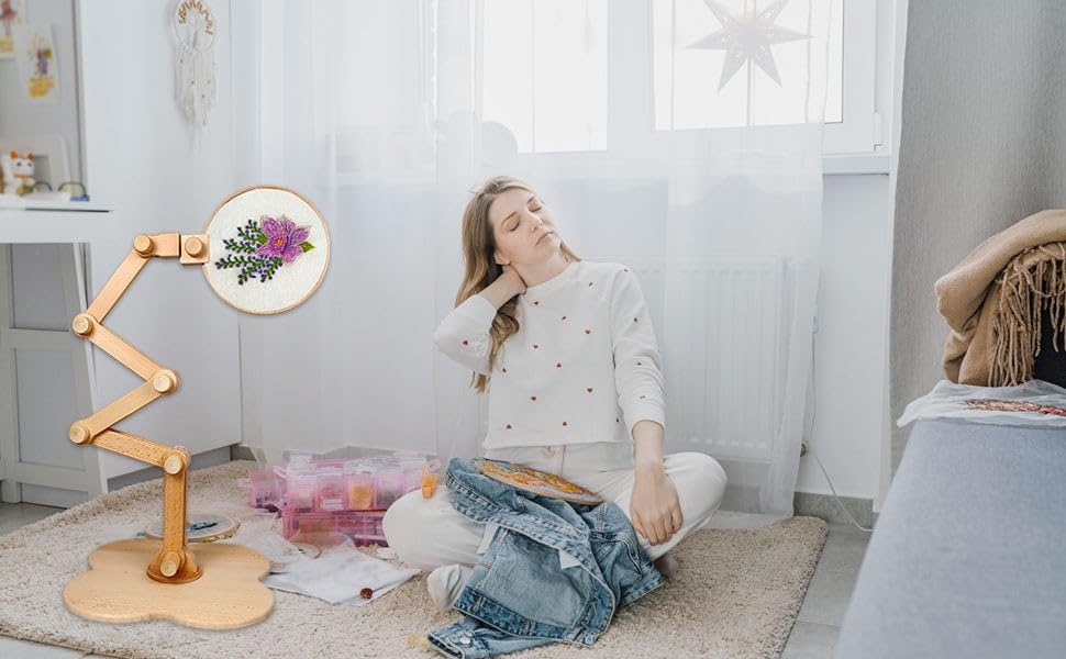 SolidGnik Large Embroidery Stand,Adjustable Embroidery Hoop Holder,Rotated Cross Stitch Stand,Wood Embroidery Hoop Holder SolidGnik