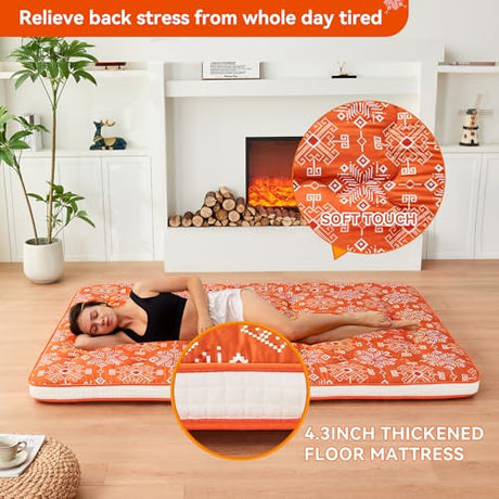 Dr.Futon Japanese Floor Futon Mattress Extra Thick Folding Roll Up Bed Topper Mat for Guest,Lounger and Tavel Dr.Futon
