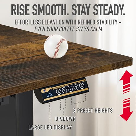 SHW 55 x 28 Inches Electric Height Adjustable Standing Desk with Drawer and Memory Preset, Rustic Brown SHW