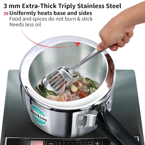 HAWKINS Triply Stainless Steel Pressure Cooker, Inner Lid Induction Cooker, (HSST15) 1.5 litres Silver HAWKINS