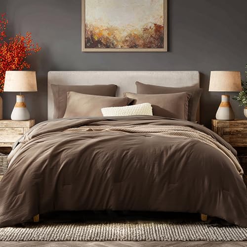 WRENSONGE Queen Comforter Set- 7 Pieces Soft Chocolate Brown Bed in a Bag with Fitted Sheet, Flat Sheet, 2 Pillow Shams, and 2 Pillowcases- Warm Bedding Sets Queen for All Season WRENSONGE