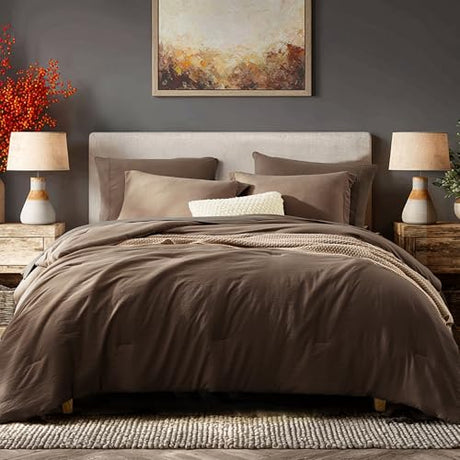 WRENSONGE Queen Comforter Set- 7 Pieces Soft Chocolate Brown Bed in a Bag with Fitted Sheet, Flat Sheet, 2 Pillow Shams, and 2 Pillowcases- Warm Bedding Sets Queen for All Season WRENSONGE