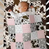 Hahafelt 3 Piece Patchwork Western Crib Bedding Set for Boys Girls Cow Cactus Print Baby Bedding Barnyard Western Nursery Decor Soft Baby Bed Set Includes Quilt Fitted Crib Sheet Bed Skirt (Cowgirls) Hahafelt