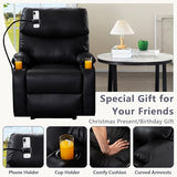Manual Recliner Chair,PU Leather Reclining Chairs with Phone Stand & Cup Holders,Overstuffed Single Sofa Recliner for Adults,Living Room Bedroom Home Theater (Black)