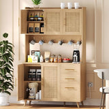 Rovaurx 70.9" Kitchen Pantry Cabinet with Microwave Shelf, Rattan Freestanding Storage Cabinet with Charging Station, Sideboard Buffet Cabinet with Drawers and Doors, Natural KBG002ME Rovaurx