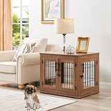 beeNbkks Furniture Style Dog Crate End Table, Double Doors Wooden Wire Dog Kennel with Pet Bed, Decorative Pet Crate Dog House Indoor Medium Large beeNbkks
