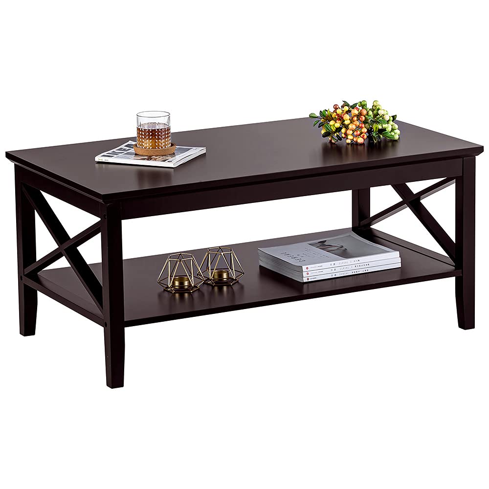 ChooChoo Oxford Coffee Table with Thicker Legs, Espresso Wood Coffee Table with Storage for Living Room 40 inches ChooChoo