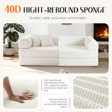 KSTNLUXQ 79" Corduroy Sofa Bed, Boneless Couch in a Box with 2 Pillows, High-Density Foam 4-in-1 Foldable Sleeper Futon Loveseat for Small Spaces, No Assembly, Side Pockets, Round Arm White KSTNLUXQ