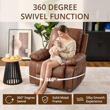 zzlay 360° Swivel Rocking Leather Recliner Chair for Adults, Overstuffed Manual Recliner with Spring Cushion, Glider Rocking Nursery Single Sofa with Side Pockets for Living Room, Camel