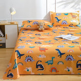 IngeCrafts Cartoon Dinosaur Kids Sheet Set Full Size - Orange Dinosaur & Rainbow Bed Sheet Set 4 Piece, Soft Microfiber Cartoon Dino Bedding with Deep Pocket IngeCrafts