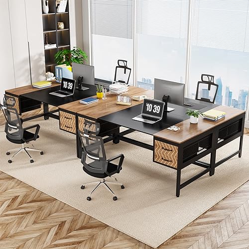 Tribesigns Computer Executive Desk with Drawers: 63" Computer Desk with 4 Storage Drawers, Wood Farmhouse Study Writing Table, Herringbone Business Furniture for Home Office - WoodArtSupply