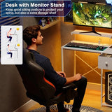 X-cosrack 33.5" Small Gaming Desk with LED Lights & Power Outlets, Compact Computer Desk with Monitor Stand & CPU Stand, Gamer Table with Storage Drawer, Side Hooks for Home Office, Bedroom, White X-cosrack