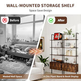 CAMOAT 70" Tall Bookshelf with Cabinet,Wall Mounted Bookcase with Shelves & Storage,Blanket Ladder&Bathroom Wall Shelf,Open Industrial Shelf,4-Tier Display Rack for Living Room,Bedroom,Home Office CAMOAT